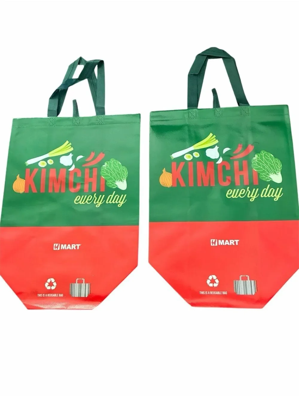 HMart Kimchi Every Day Tote Bag Set (2) – Rare K‑Food Grocery Totes NWOT